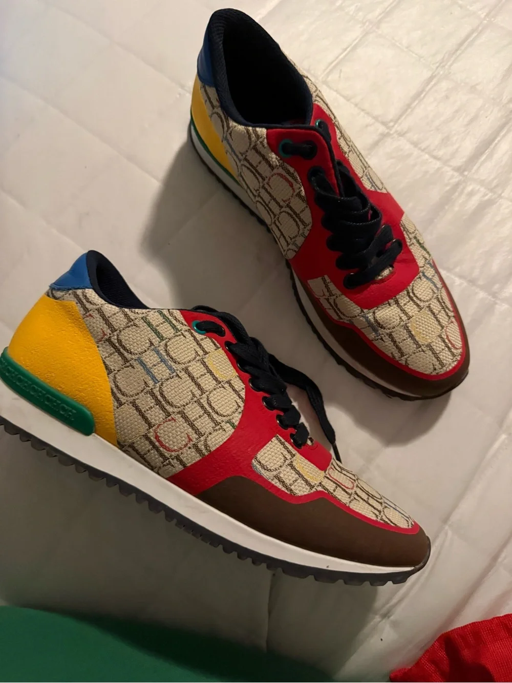 Carolina Herrera Multicolor Logo-Print Sneakers with Red & Yellow Accents